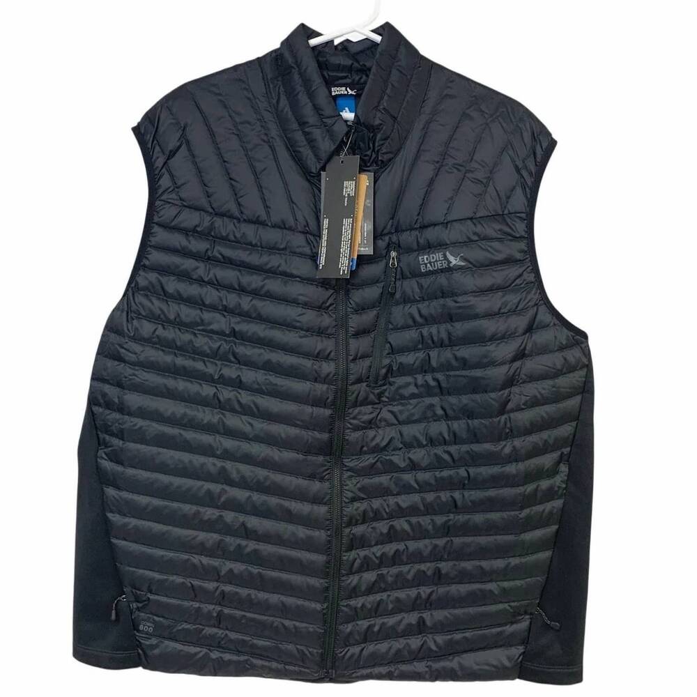 NEW EDDIE BAUER men's microtherm 2.0 down full zip puffer vest - plus in black